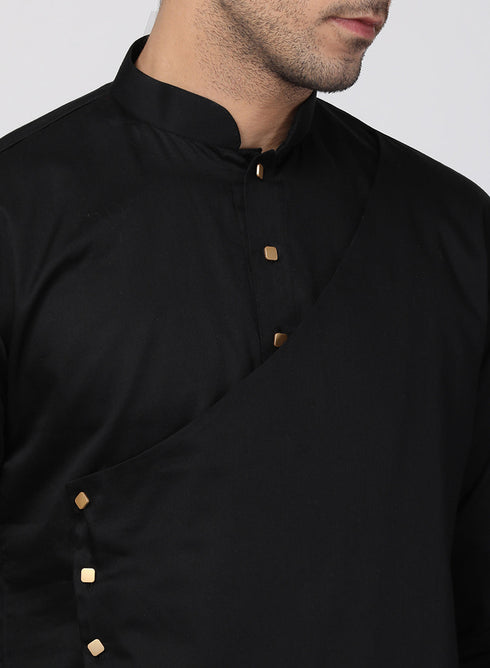Vastramay Men's Black Cotton Silk Blend Kurta